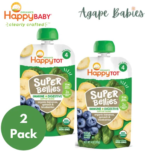 [2-Pack] Happy Baby Happy Family Happy Tot Super Bellies- Bananas, Spinach & Blueberries, 113g (For 2yr up) Exp: 03/25