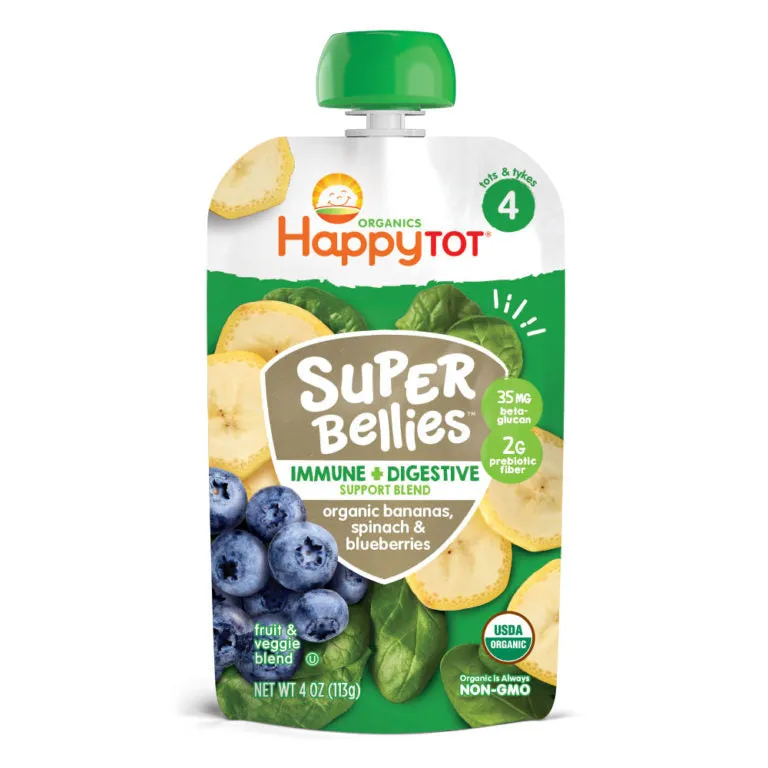 [2-Pack] Happy Baby Happy Family Happy Tot Super Bellies- Bananas, Spinach & Blueberries, 113g (For 2yr up) Exp: 03/25