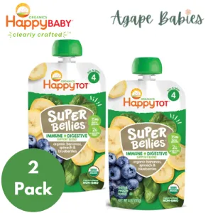 [2-Pack] Happy Baby Happy Family Happy Tot Super Bellies- Bananas, Spinach & Blueberries, 113g (For 2yr up) Exp: 03/25