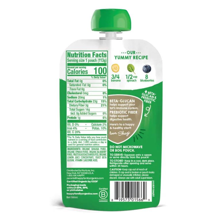 [2-Pack] Happy Baby Happy Family Happy Tot Super Bellies- Bananas, Spinach & Blueberries, 113g (For 2yr up) Exp: 03/25