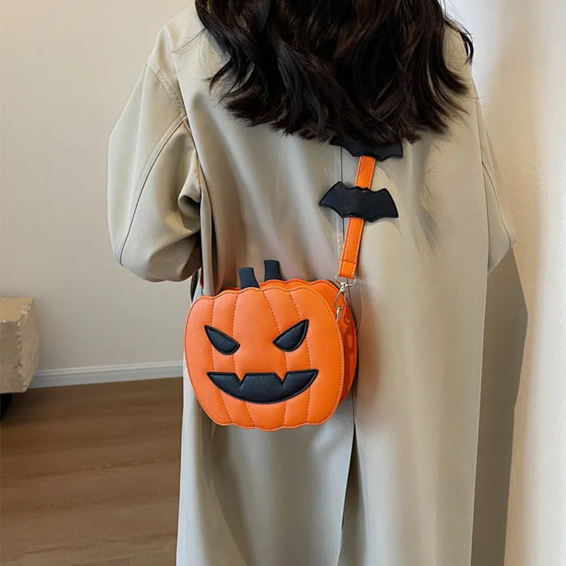 2024 Halloween Bags Funny Pumpkin Cartoon Shoulder Crossbody Bag With Bat Personalized Creative Female Bag