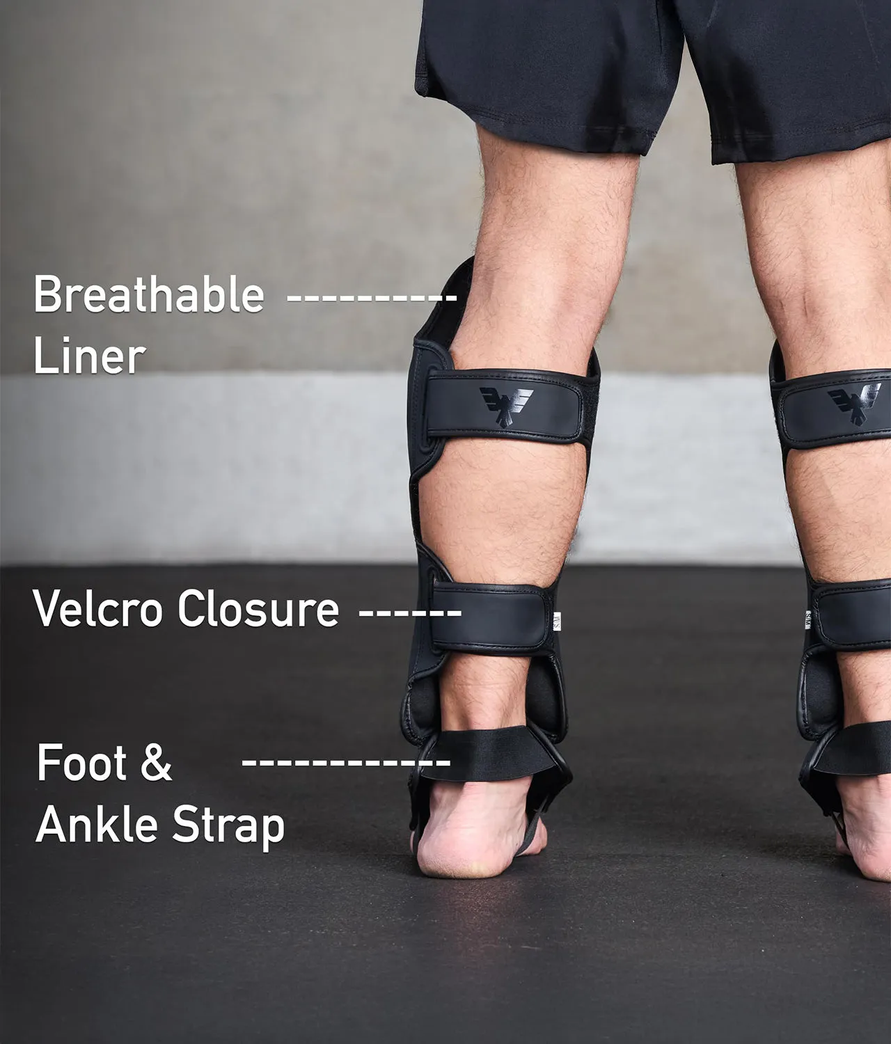 Adults' Plain Black Muay Thai Shin Guards