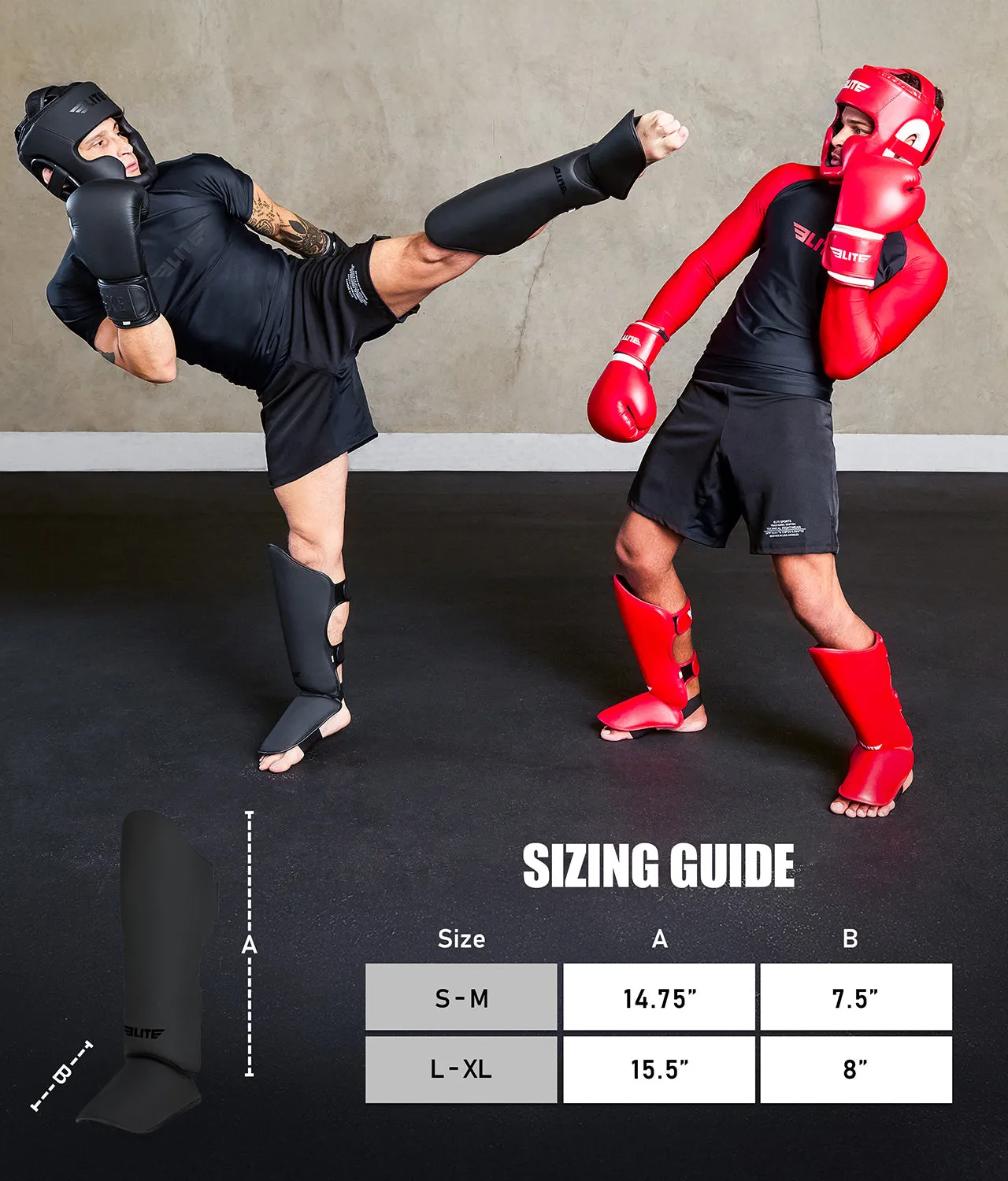 Adults' Plain Black Muay Thai Shin Guards
