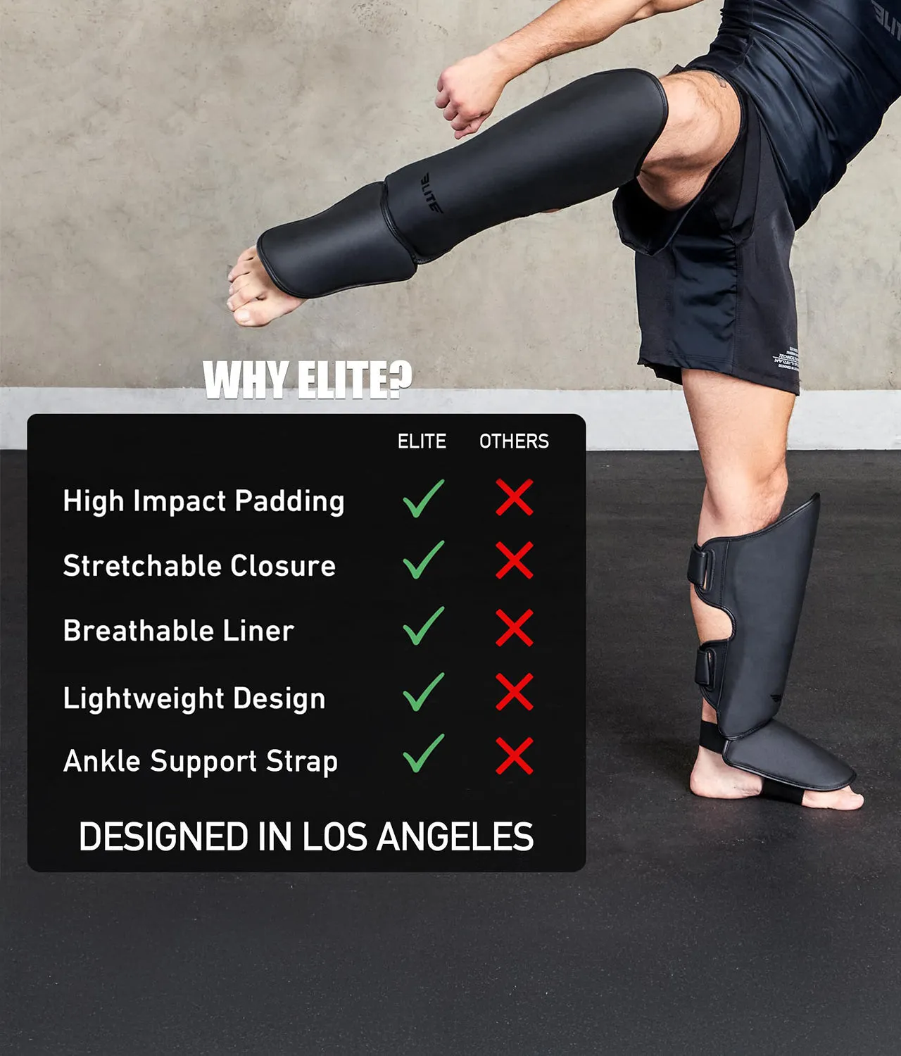 Adults' Plain Black Muay Thai Shin Guards