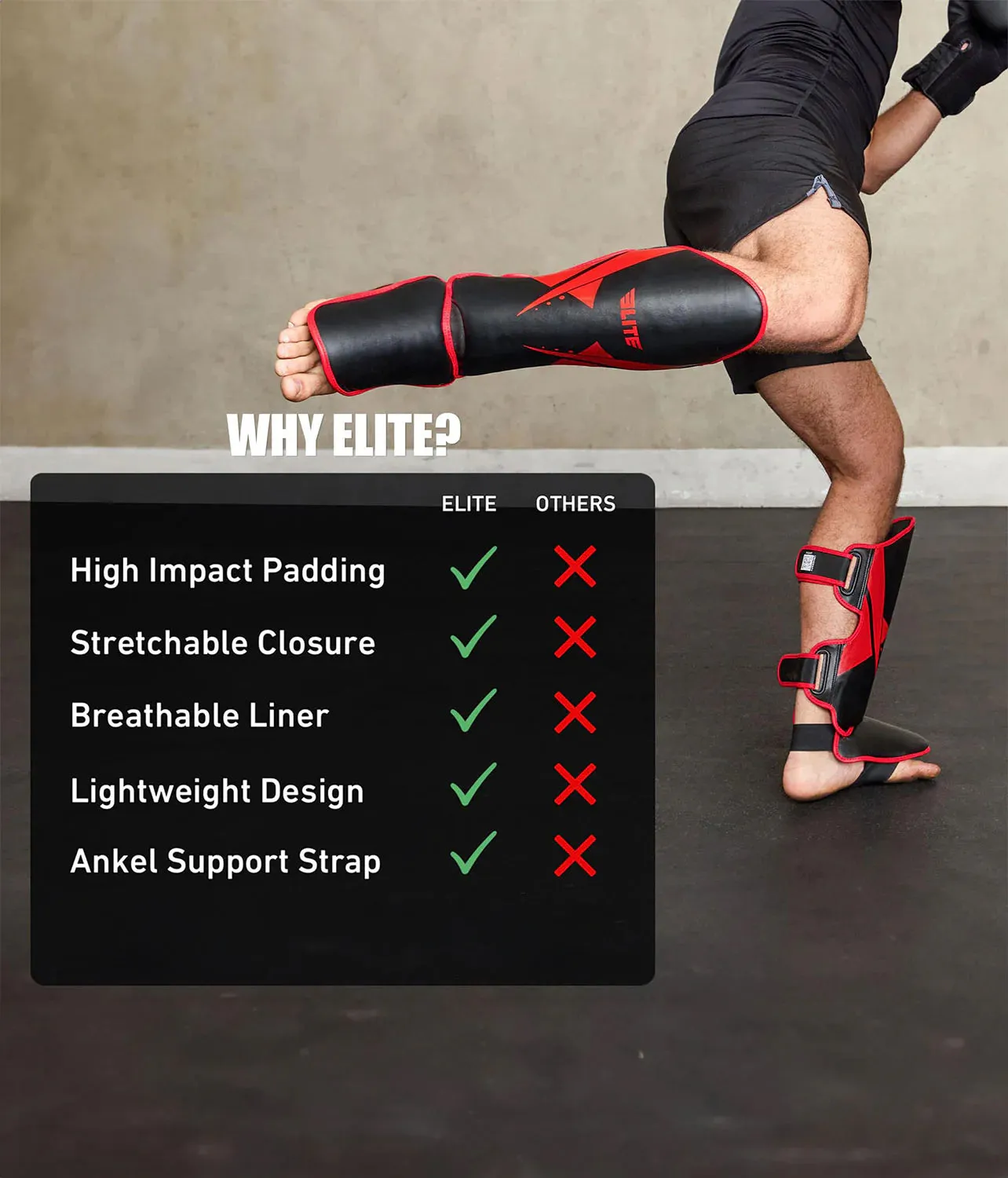 Adults' Star Red Muay Thai Shin Guards