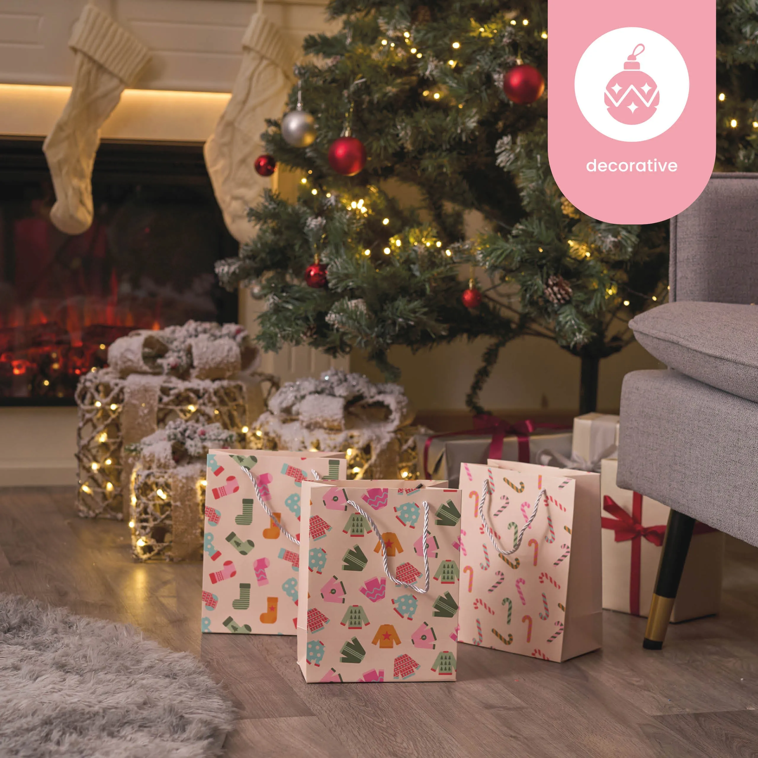 Assorted Festive Pastel Christmas Gift Bags