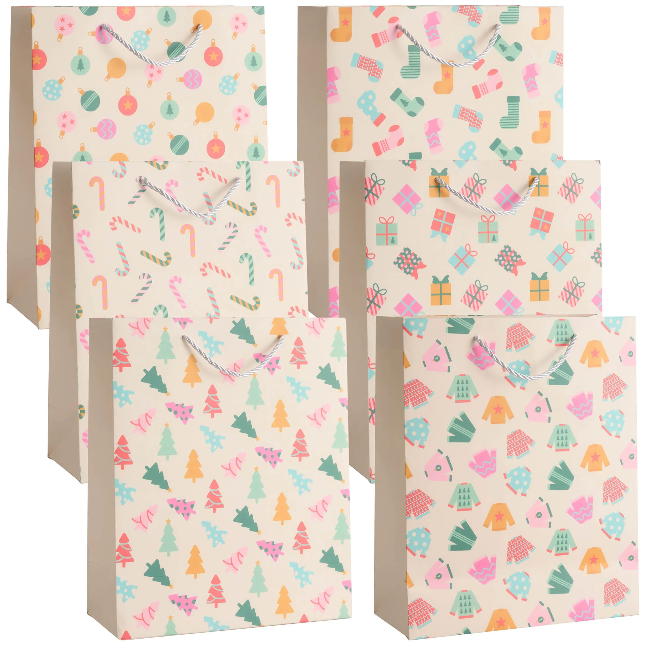 Assorted Festive Pastel Christmas Gift Bags