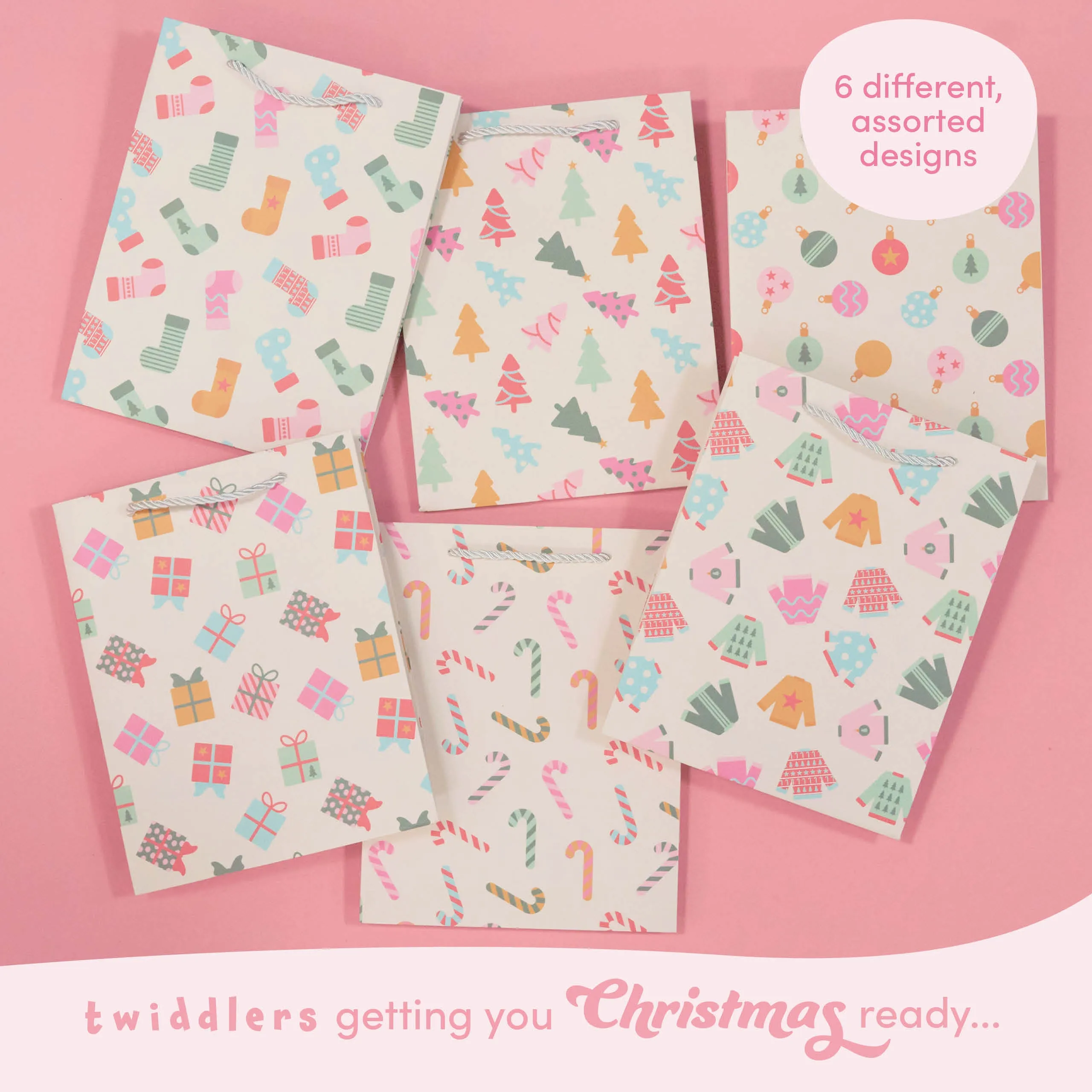 Assorted Festive Pastel Christmas Gift Bags