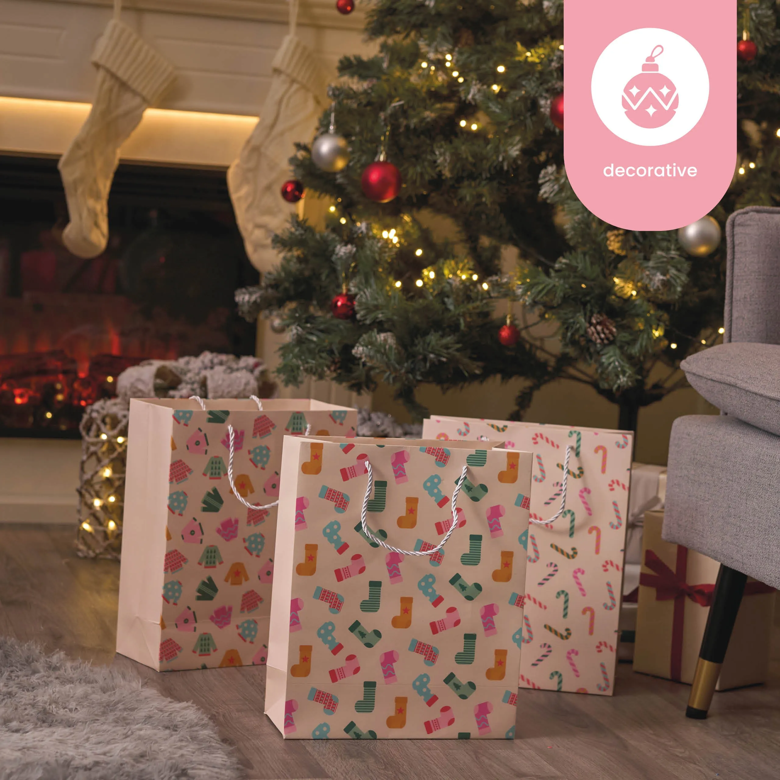 Assorted Festive Pastel Christmas Gift Bags
