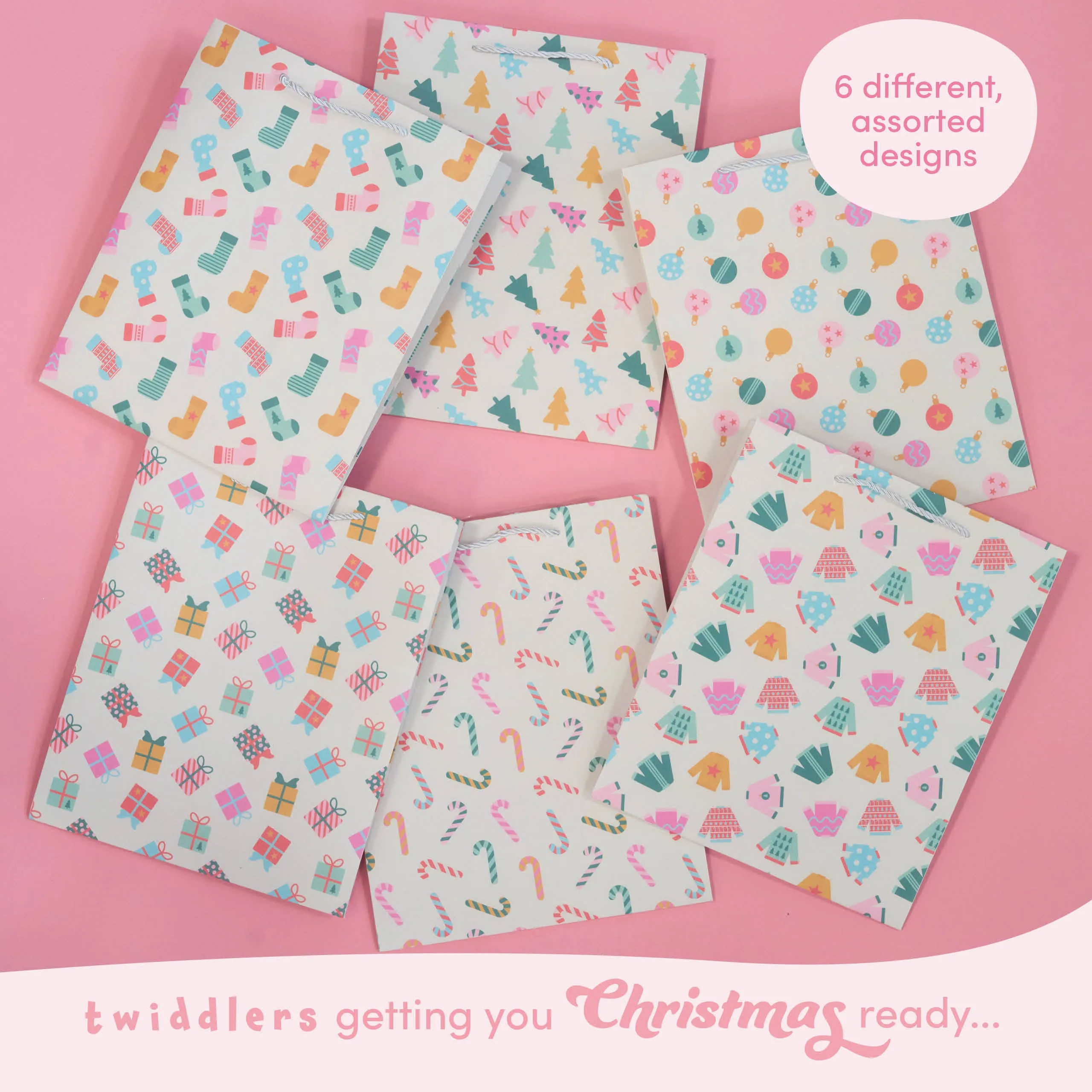 Assorted Festive Pastel Christmas Gift Bags