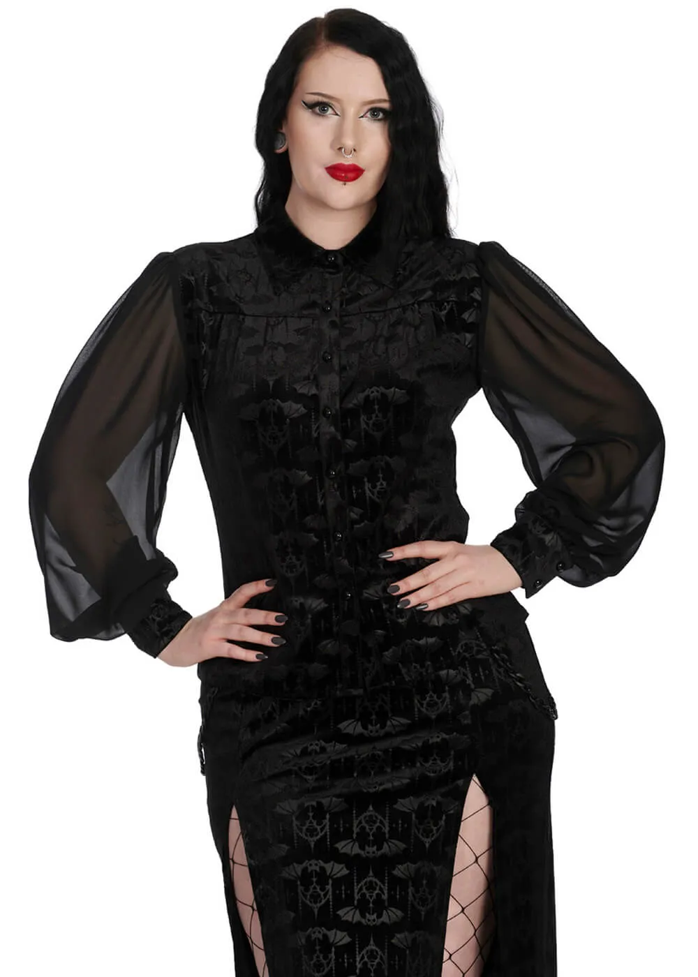 Banned Alternative Velvet Bat Blouse Black