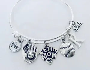 Baseball Team Mom Gift Expandable Silver Wire Bangle Charm Bracelet Coach Gift Adjustable One Size Fits All Softball Team Mom Gift
