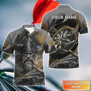 Bullseye Dartboard Personalized Name 3D Viking And Darts Polo Shirt With Pocket