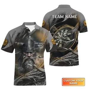 Bullseye Dartboard Personalized Name & Team Name 3D Viking And Darts Polo Shirt With Pocket