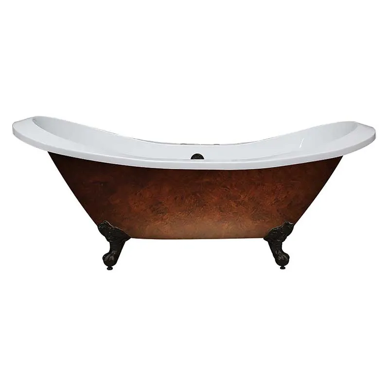 Cambridge Plumbing Copper Bronze Extra Large Acrylic Double Slipper Clawfoot Tub, Brushed Nickel Feet and Deck Mount Faucet Holes