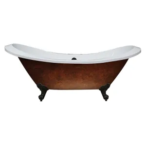 Cambridge Plumbing Copper Bronze Extra Large Acrylic Double Slipper Clawfoot Tub, Brushed Nickel Feet and Deck Mount Faucet Holes