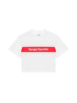 Color Block Crop T-Shirt- Off White/ Red
