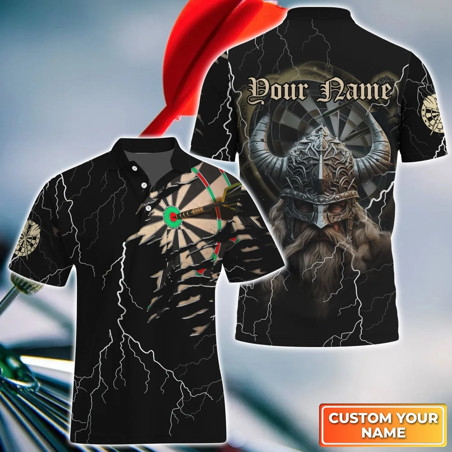 Darts Paint Splash Personalized Name 3D Viking And Darts Polo Shirt With Pocket For Dart Team Player 45