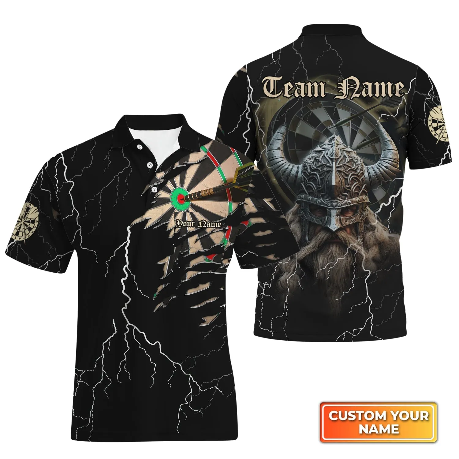Darts Paint Splash Personalized Name & Team Name 3D Viking And Darts Polo Shirt With Pocket For Dart Team Player 45