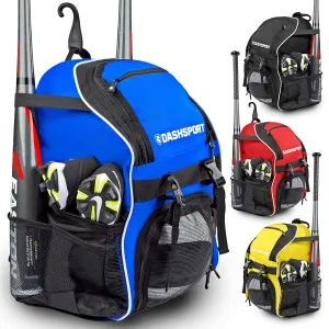 DashSport Baseball Bag Youth Backpack - Spacious 18 x 12 x 10 inches