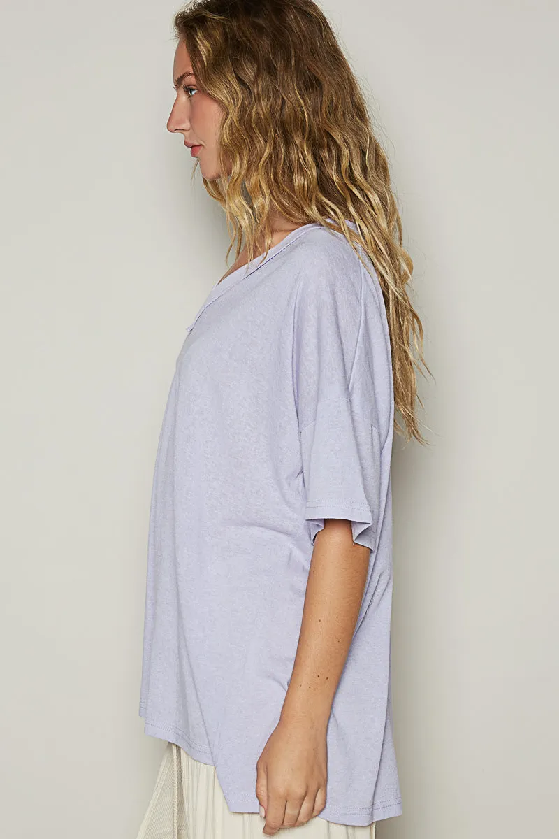 Drop Shoulder V-Neck Basic Tee by POL - Lilac