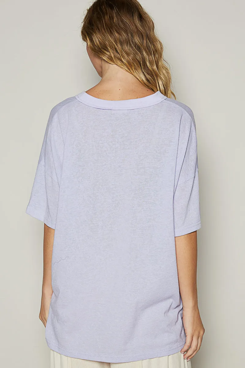 Drop Shoulder V-Neck Basic Tee by POL - Lilac