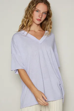Drop Shoulder V-Neck Basic Tee by POL - Lilac