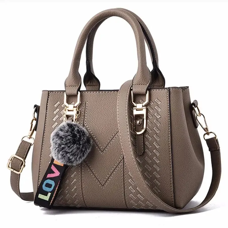 Embroidered Leather Messenger Bag with Fur Ball – Women's Handbag