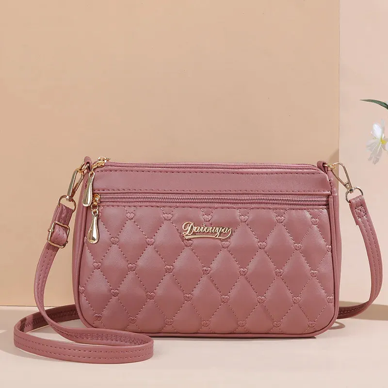 Embroidered Leather Messenger Bag with Fur Ball – Women's Handbag