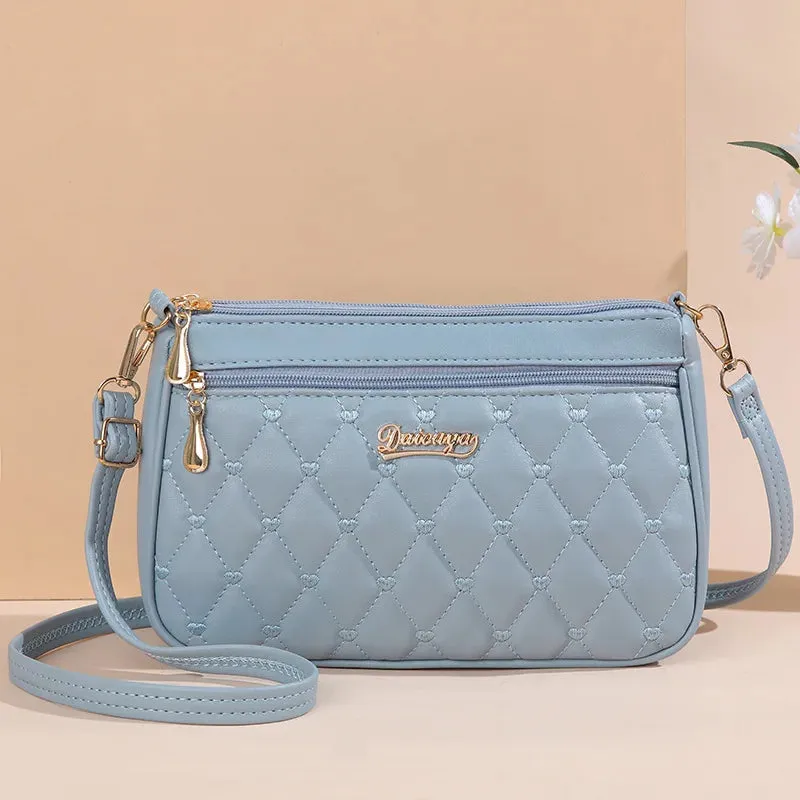 Embroidered Leather Messenger Bag with Fur Ball – Women's Handbag