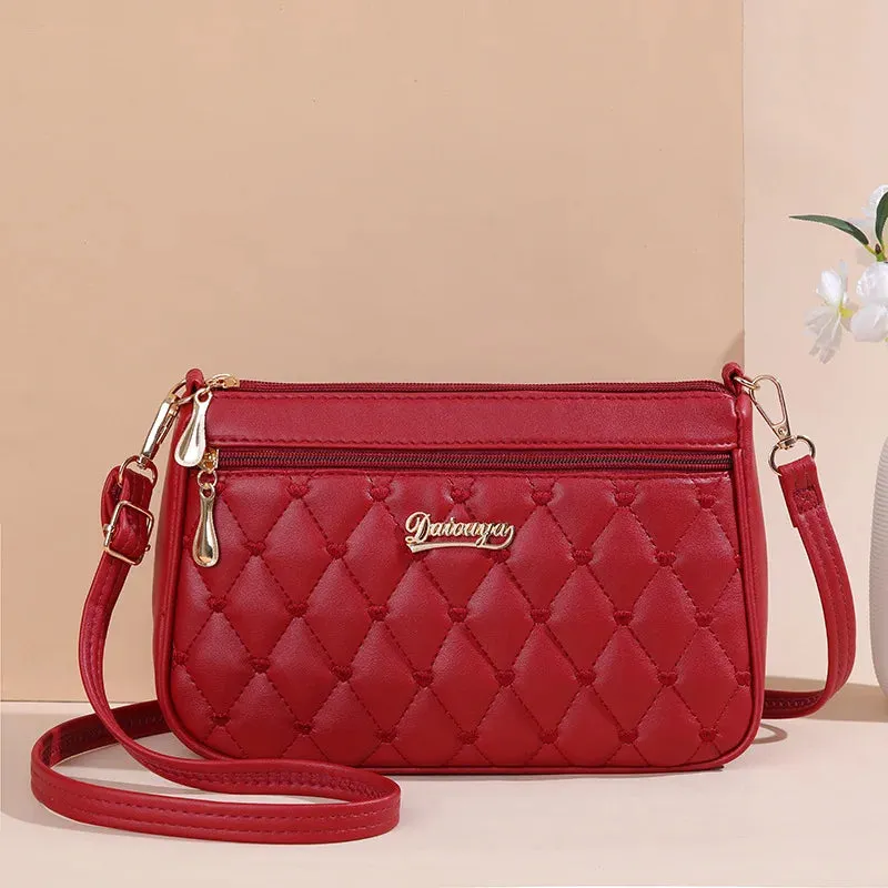 Embroidered Leather Messenger Bag with Fur Ball – Women's Handbag