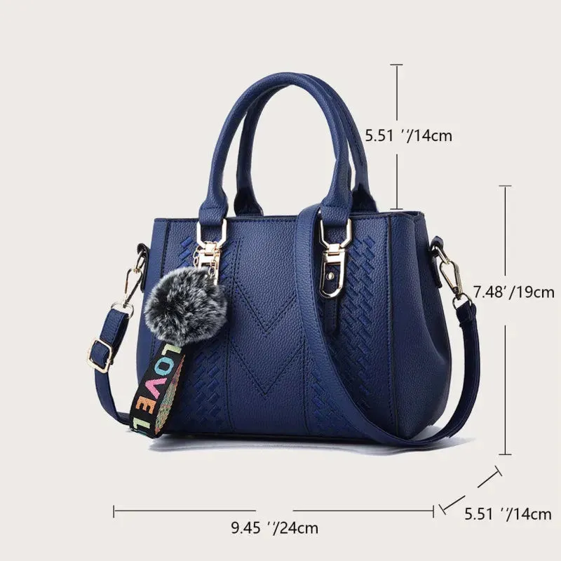 Embroidered Leather Messenger Bag with Fur Ball – Women's Handbag