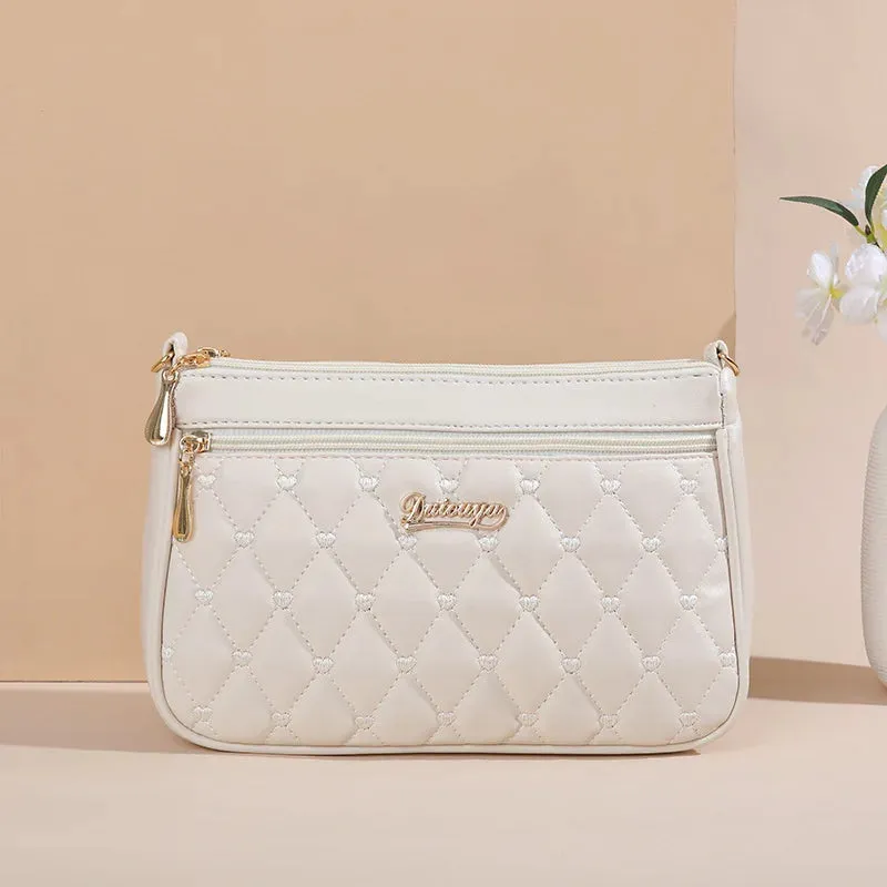 Embroidered Leather Messenger Bag with Fur Ball – Women's Handbag