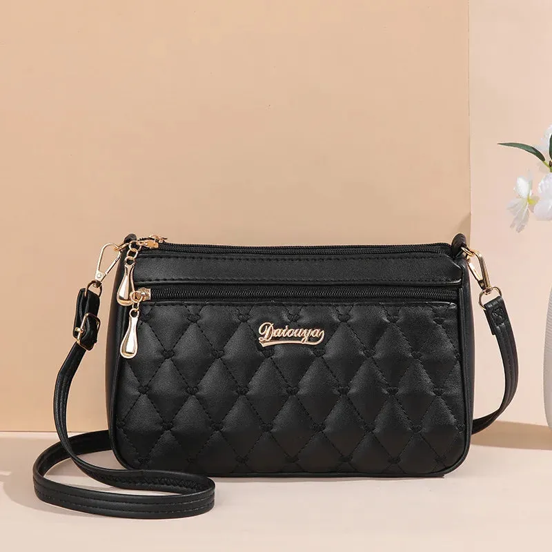 Embroidered Leather Messenger Bag with Fur Ball – Women's Handbag