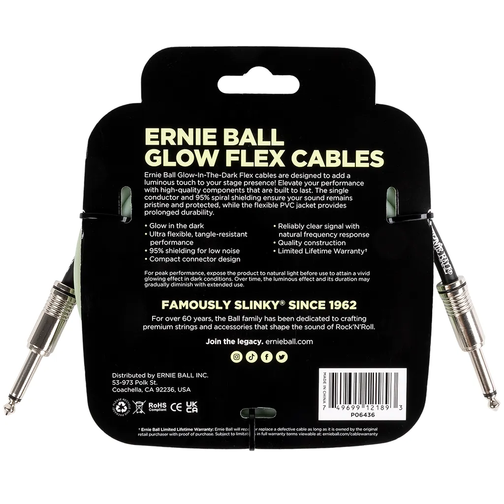 Ernie Ball Flex 10ft / 3m Glow In The Dark Straight Jack - Straight Jack Cable