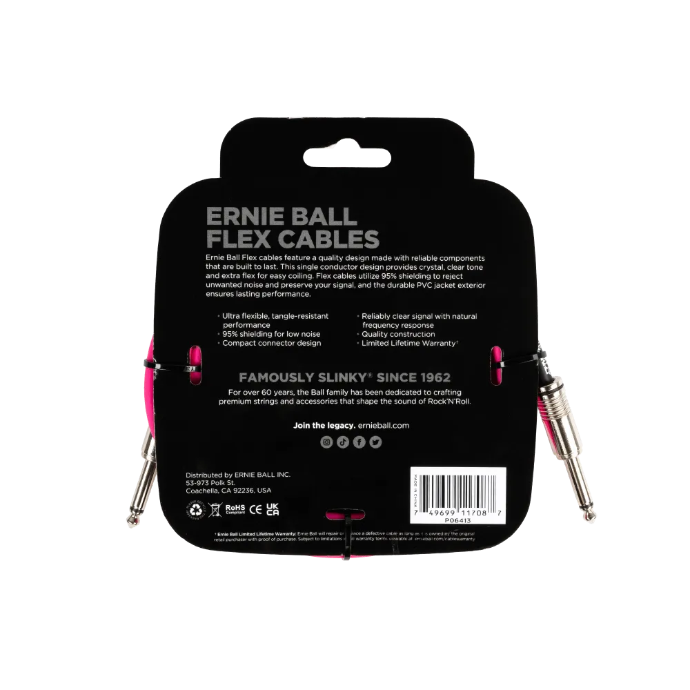 Ernie Ball Flex Instrument Cable Straight/Straight 10ft - Pink