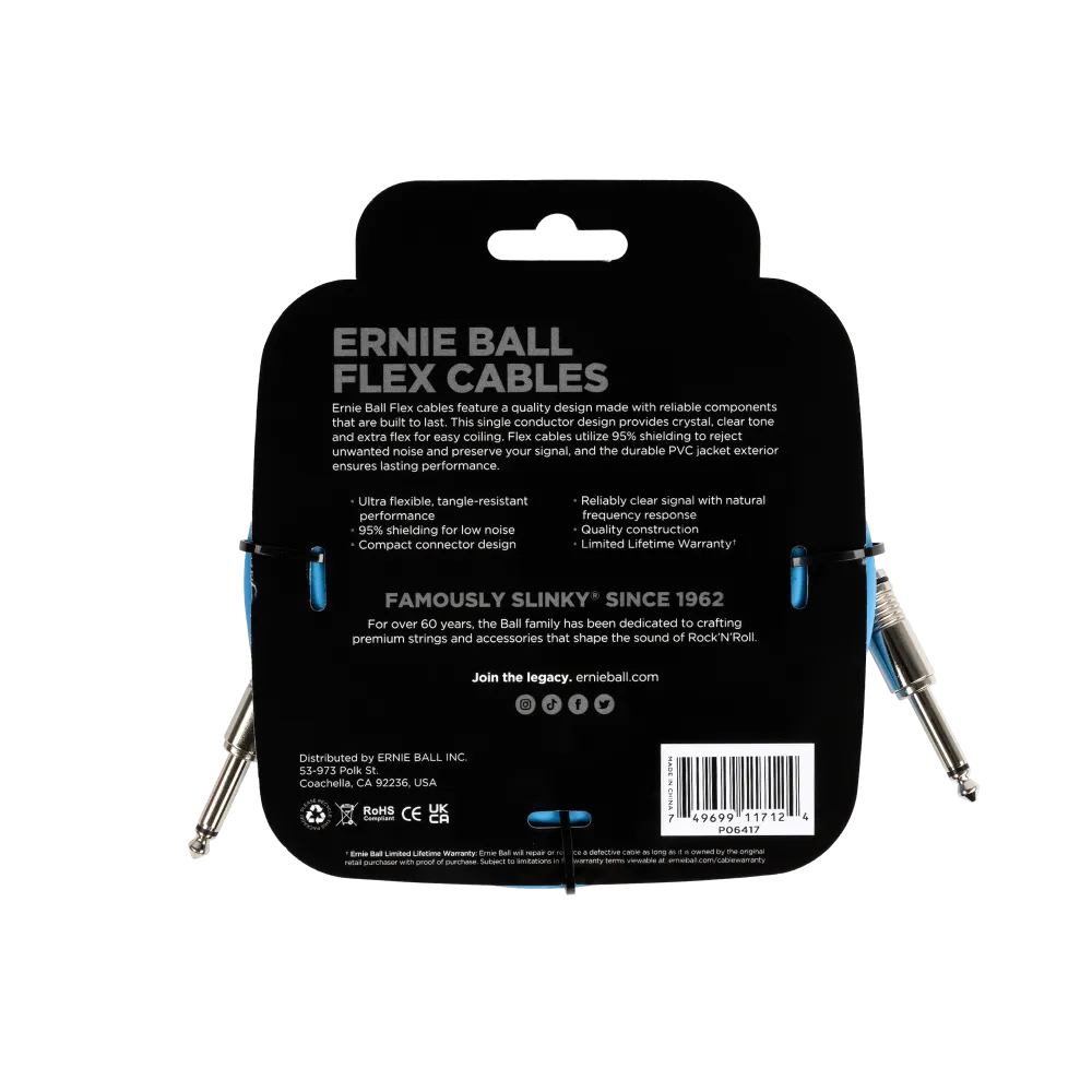 Ernie Ball Flex Instrument Cable Straight/Straight 20ft - Blue