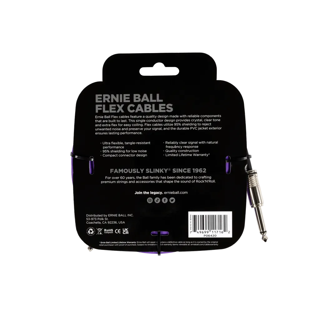 Ernie Ball Flex Instrument Cable Straight/Straight 20ft - Purple