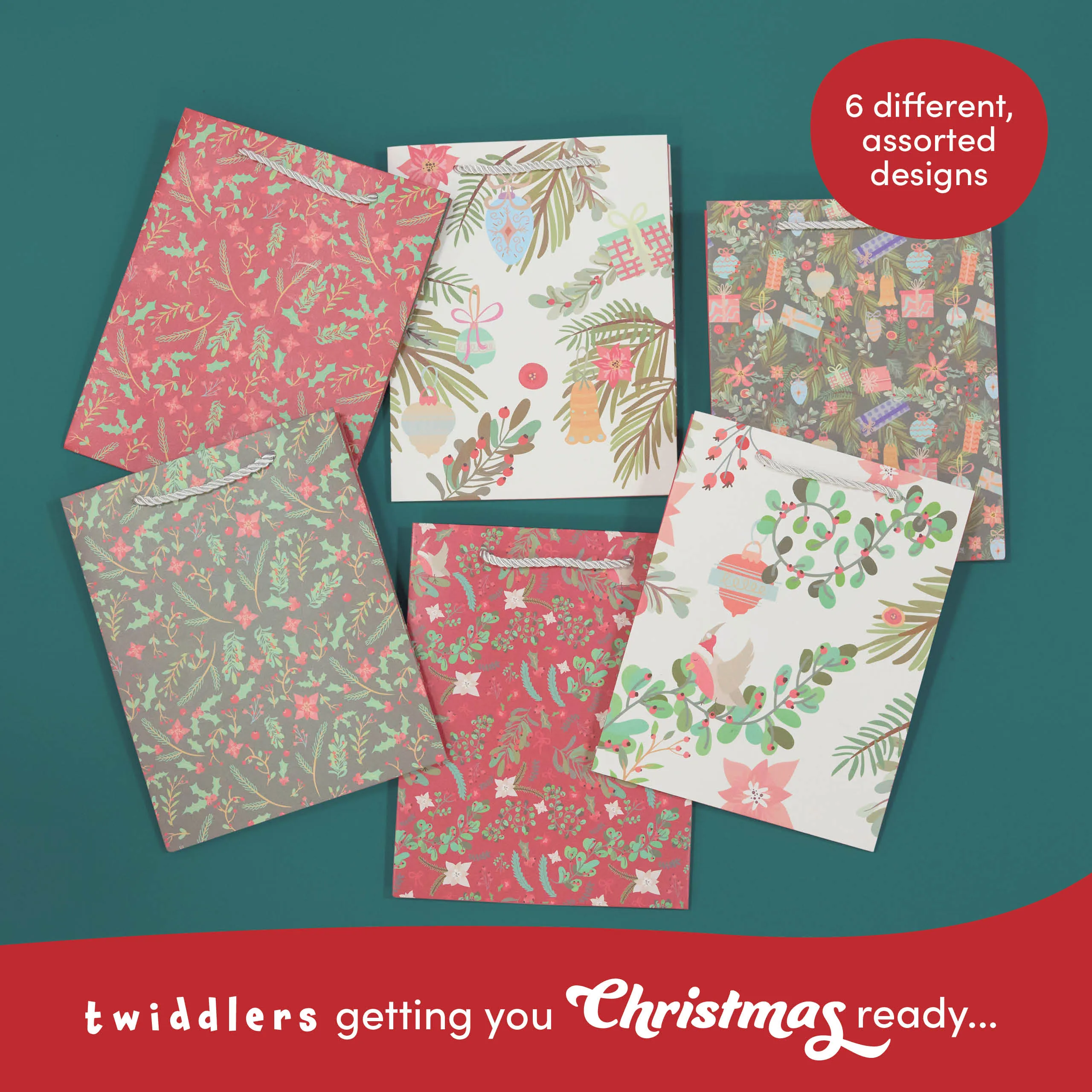 Festive Floral Christmas Gift Bags