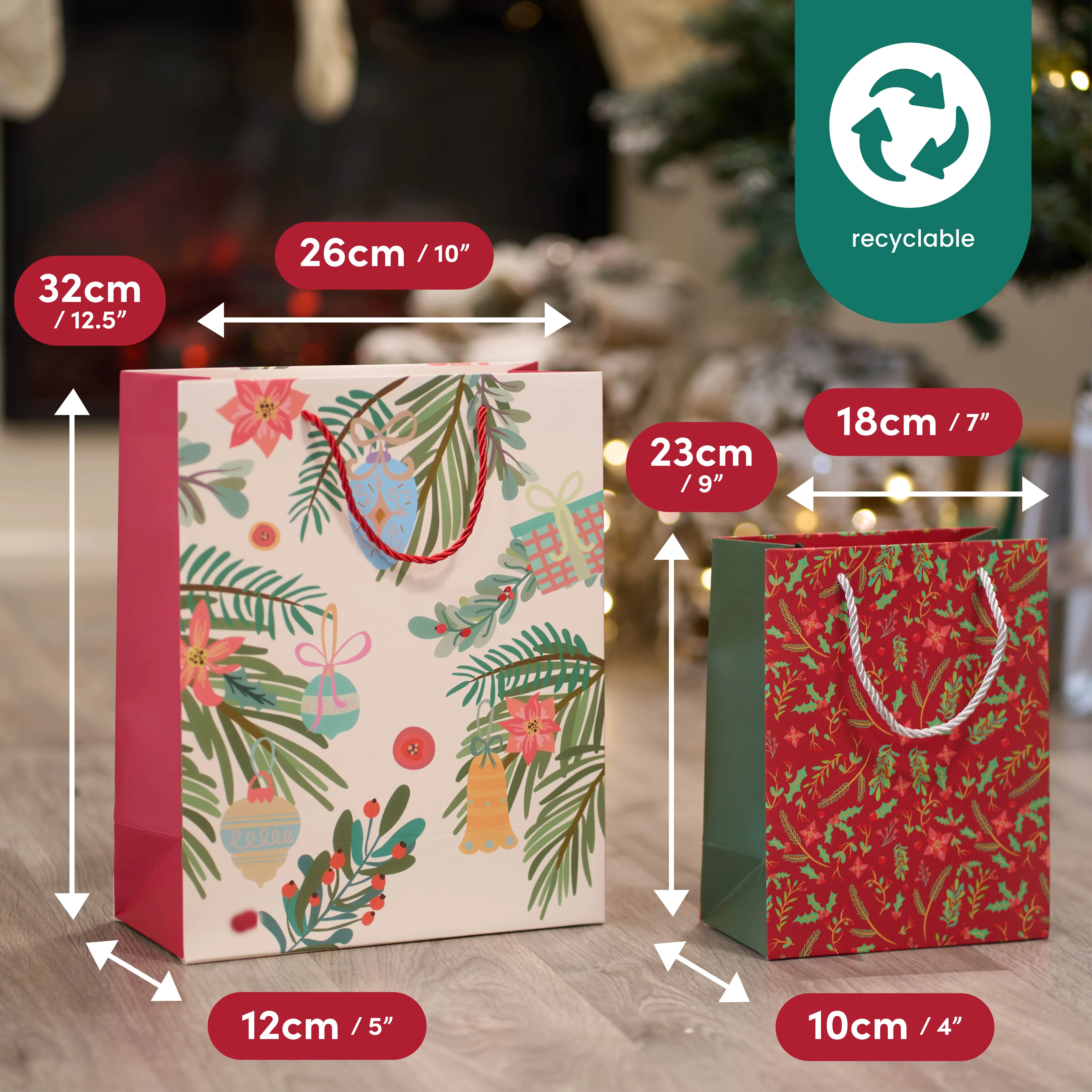 Festive Floral Christmas Gift Bags