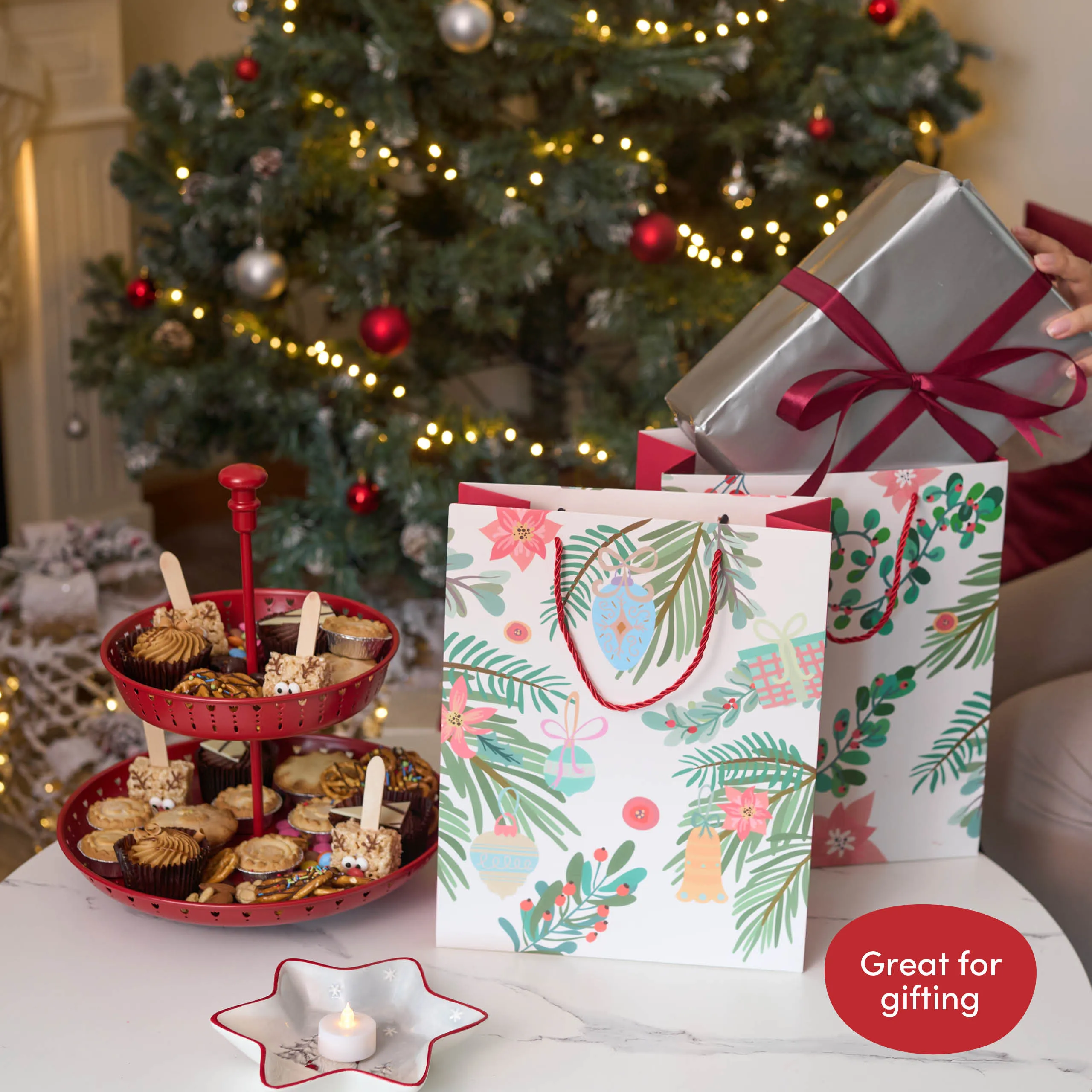 Festive Floral Christmas Gift Bags