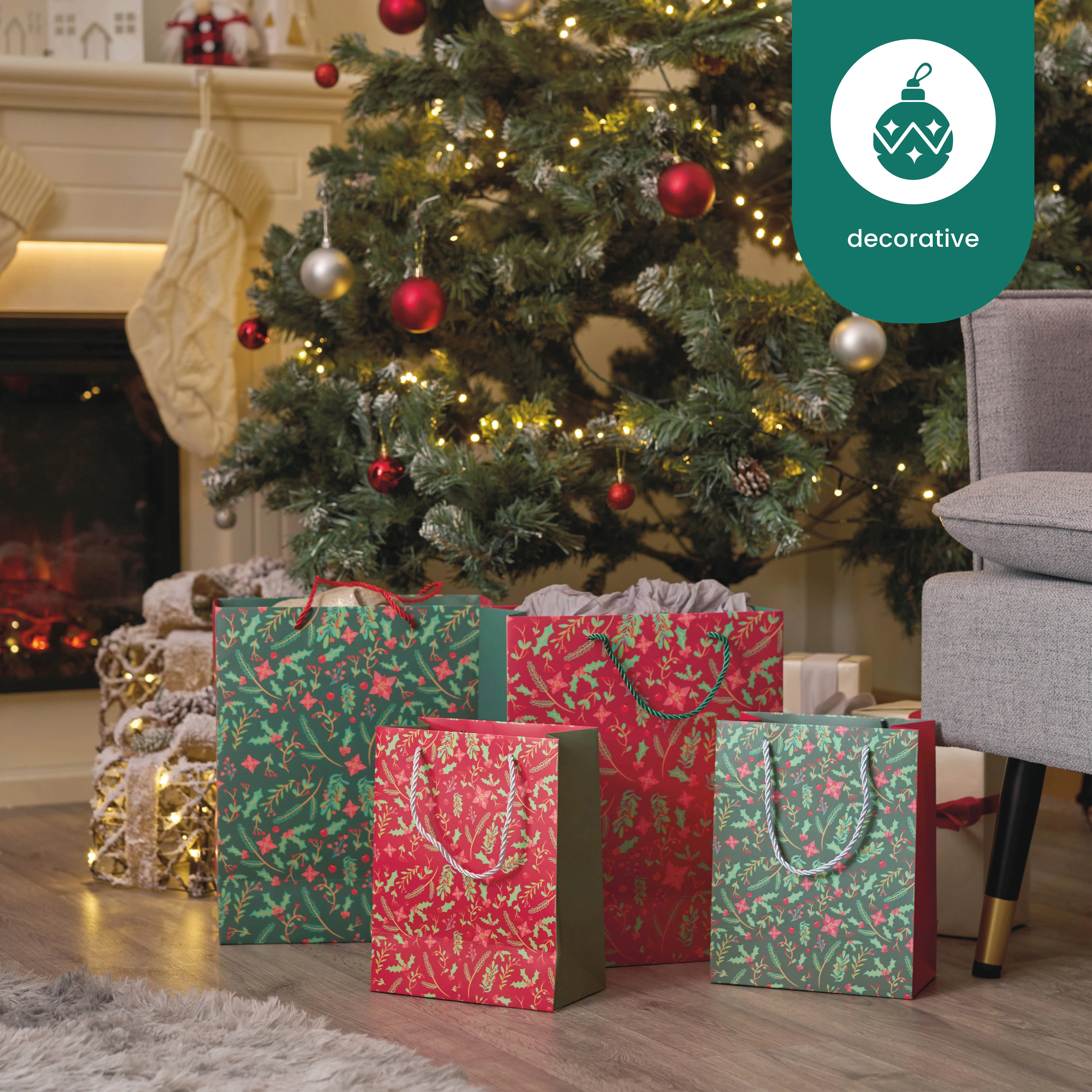 Festive Floral Christmas Gift Bags
