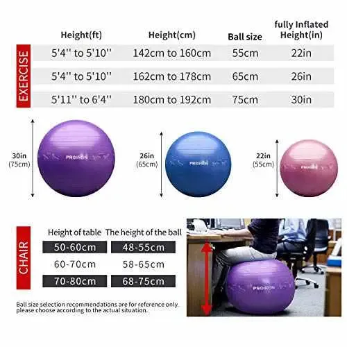 Fitness Yoga Ball with Postures - 55/65/75cm