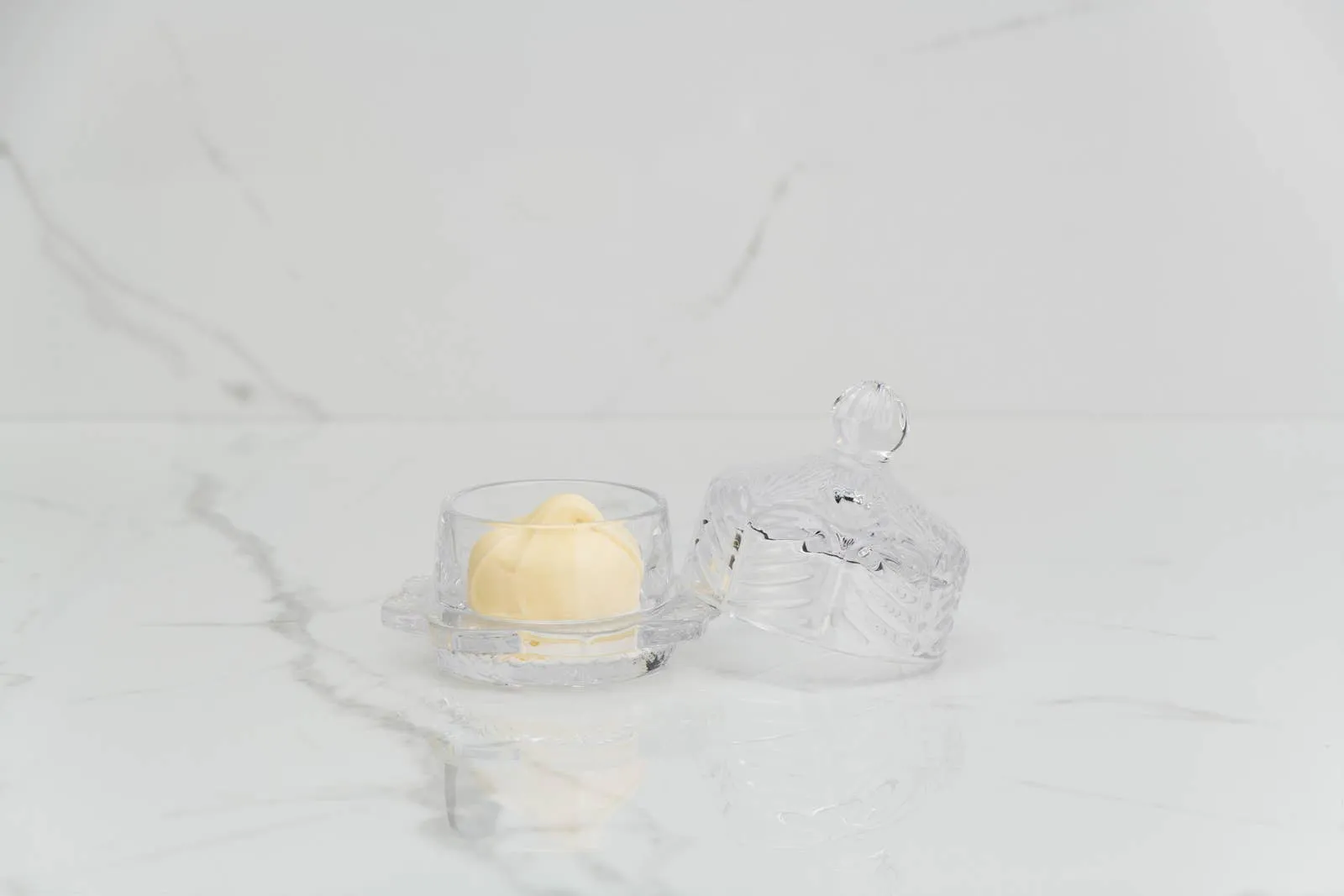 Floral Round Butter Dish - Glass