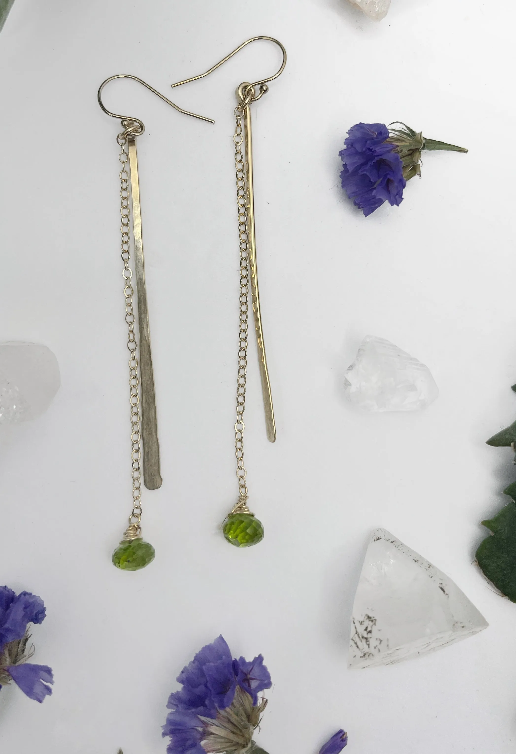 Hammered Stick with Stone Drop Earrings