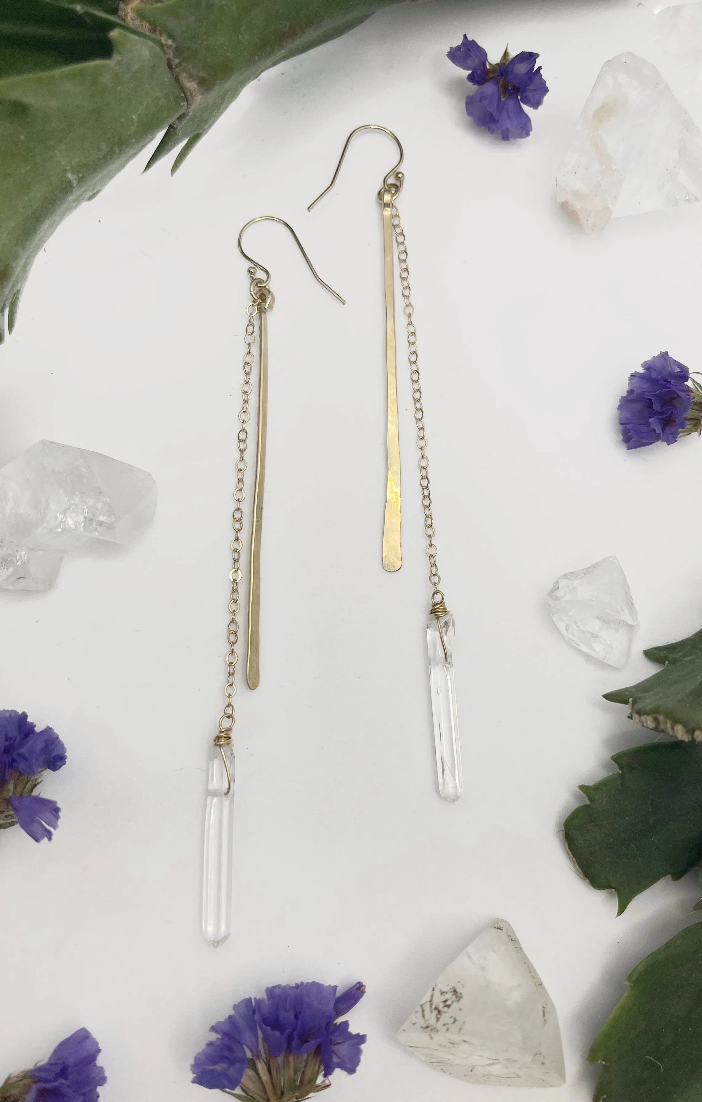 Hammered Stick with Stone Drop Earrings