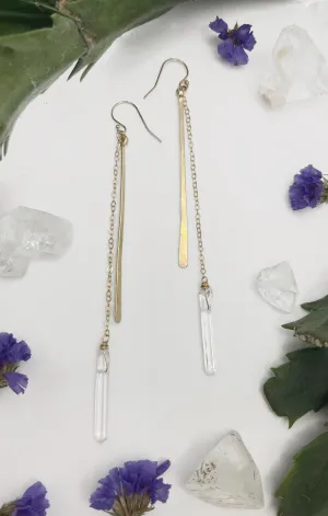 Hammered Stick with Stone Drop Earrings