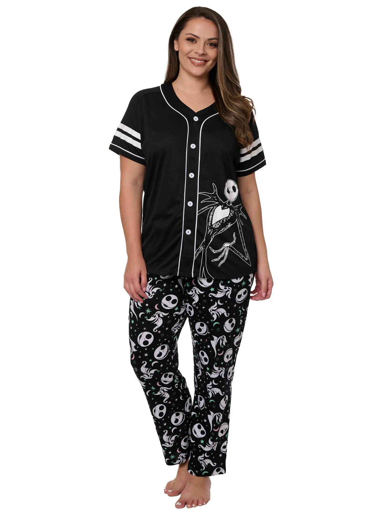Jack Skellington Button Down Shirt & Lounge Pants Women Plus Set
