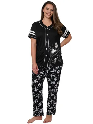 Jack Skellington Button Down Shirt & Lounge Pants Women Plus Set