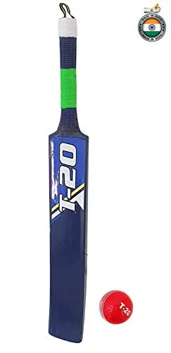 Jaspo T-20 Wooden Cricket Set(1 Wooden bat (Size-5),1 T-20 Ball,3 Plastic Stumps,2 Bail) upto 12 years (Blue)